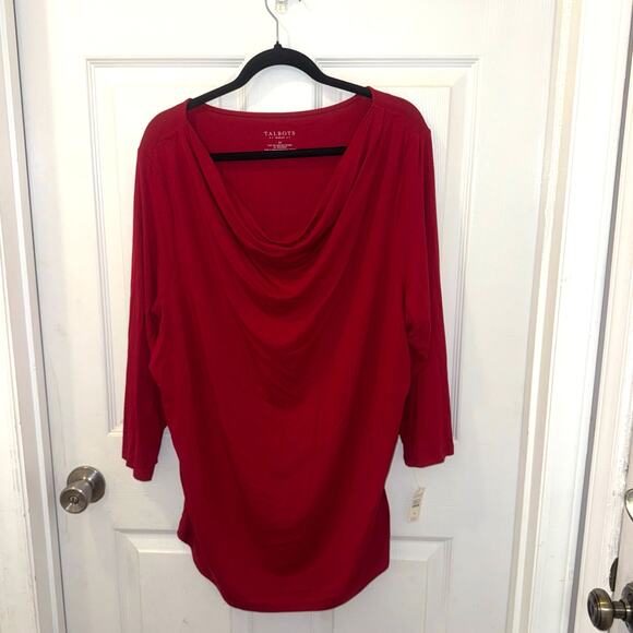 Talbots NWT 3/4 sleeve Burgundy Red Blouse 2x thin stretchy comfort casual solid - Picture 1 of 6